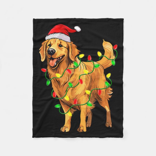 Golden Retriever Christmas Santa Hat Tree Lights P Fleece Blanket (Front)