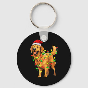 Golden Retriever Christmas Santa Hat Tree Lights P Keychain