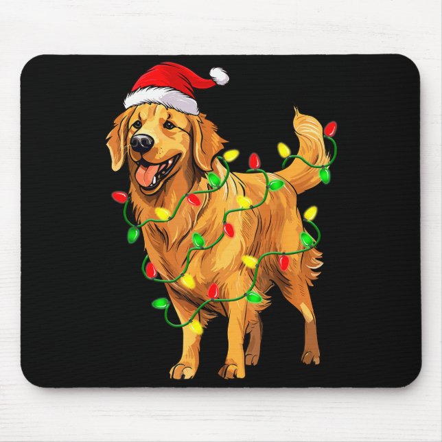 Golden Retriever Christmas Santa Hat Tree Lights P Mouse Pad (Front)