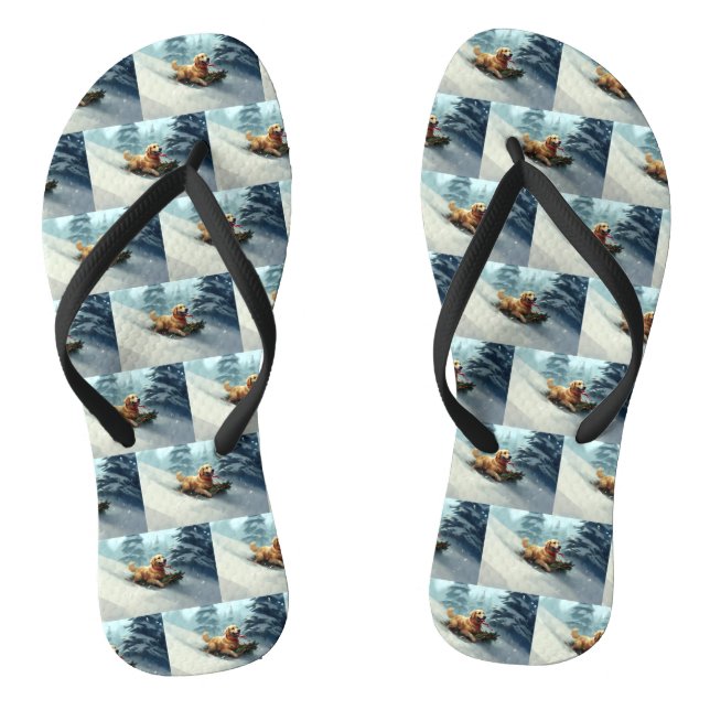 Golden Retriever Christmas snow winter  Flip Flops (Footbed)