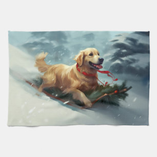 Golden Retriever Christmas snow winter  Kitchen Towel