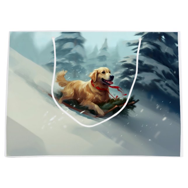 Golden Retriever Christmas snow winter  Large Gift Bag (Front)