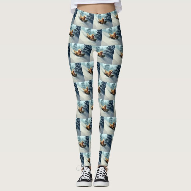 Golden Retriever Christmas snow winter  Leggings (Front)