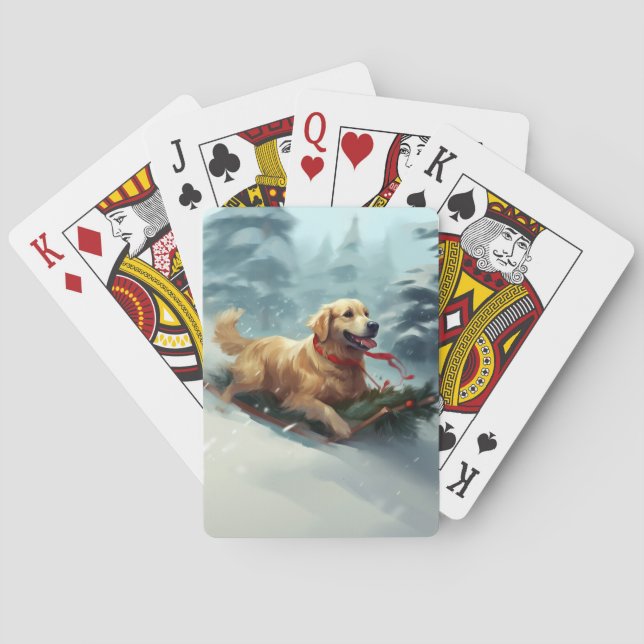 Golden Retriever Christmas snow winter  Playing Cards (Back)