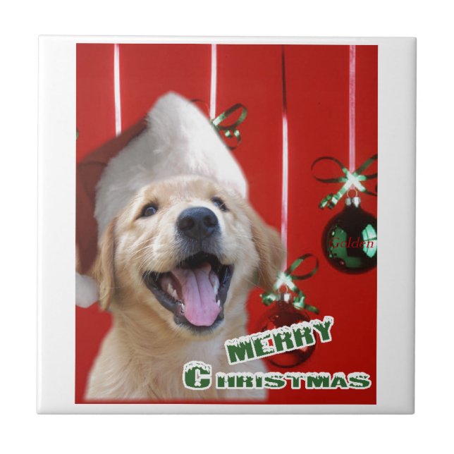 Golden Retriever Christmas Tile (Front)