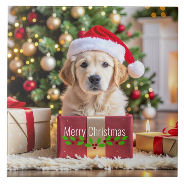 Golden Retriever Christmas Tile (Front)