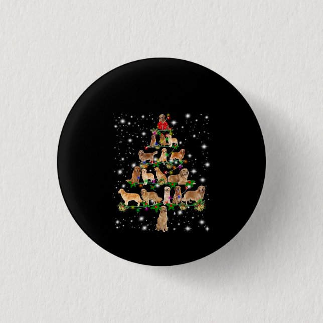 Golden Retriever Christmas Tree Covered By Flash 1 Inch Round Button (Front)
