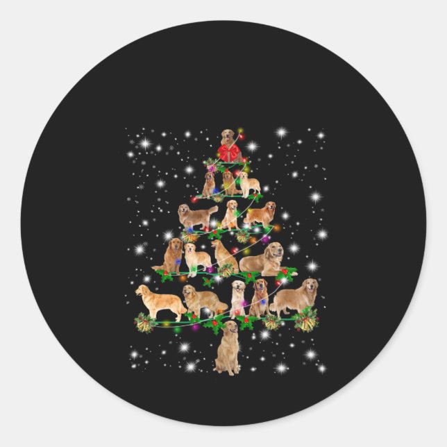 Golden Retriever Christmas Tree Covered By Flash Classic Round Sticker (Front)