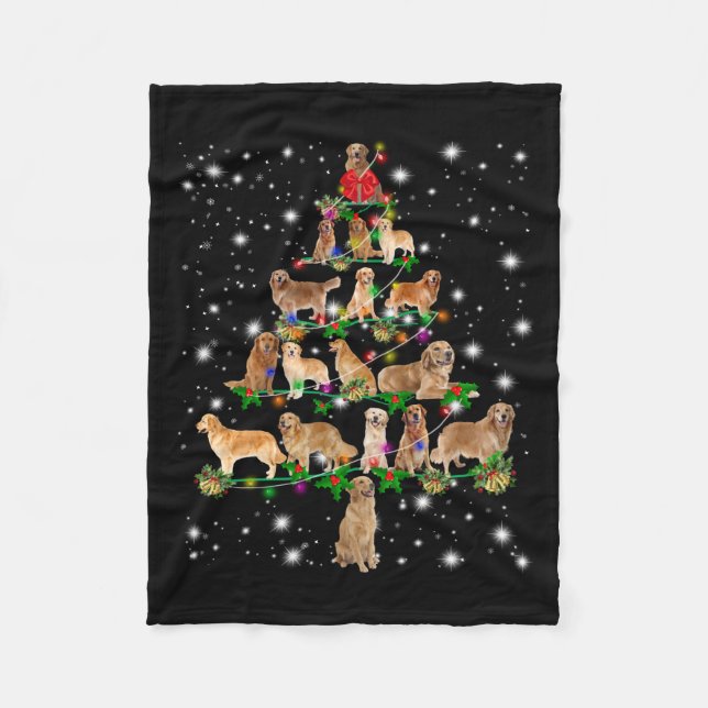 Golden Retriever Christmas Tree Covered By Flash Fleece Blanket (Front)