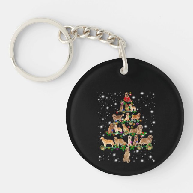 Golden Retriever Christmas Tree Covered By Flash Keychain (Front)