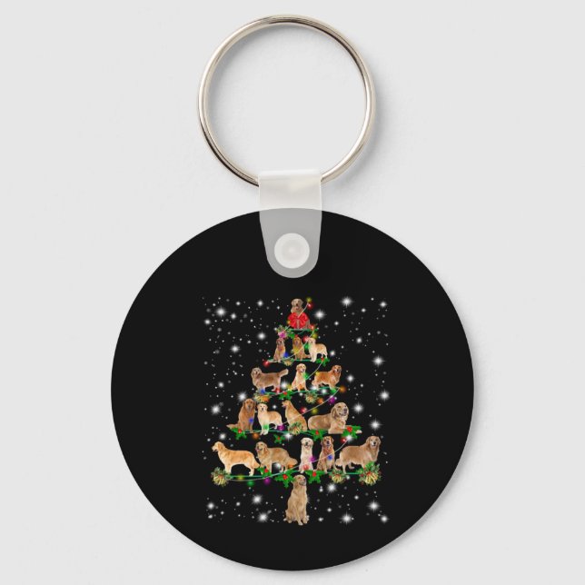 Golden Retriever Christmas Tree Covered By Flash Keychain (Front)