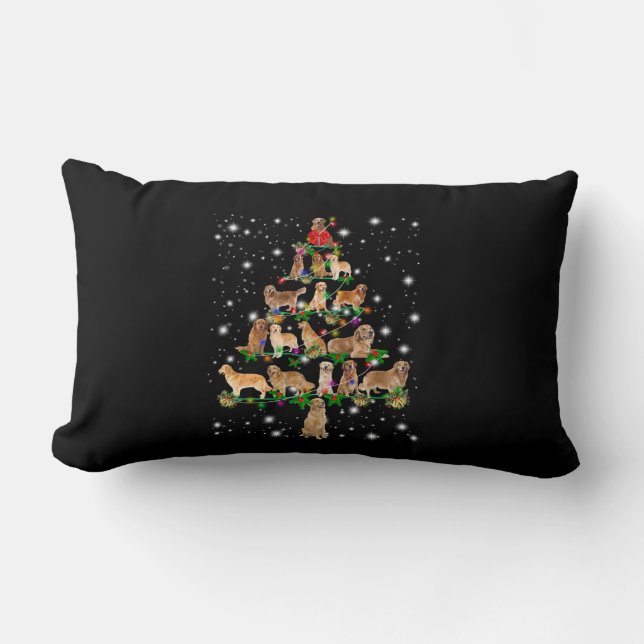 Golden Retriever Christmas Tree Covered By Flash Lumbar Pillow (Front)