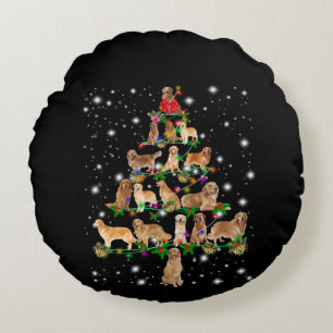 Golden Retriever Christmas Tree Covered By Flash Round Pillow