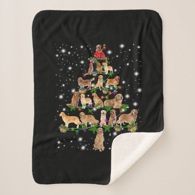 Golden Retriever Christmas Tree Covered By Flash Sherpa Blanket (Front)