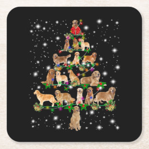 Golden Retriever Christmas Tree Covered By Flash Square Paper Coaster