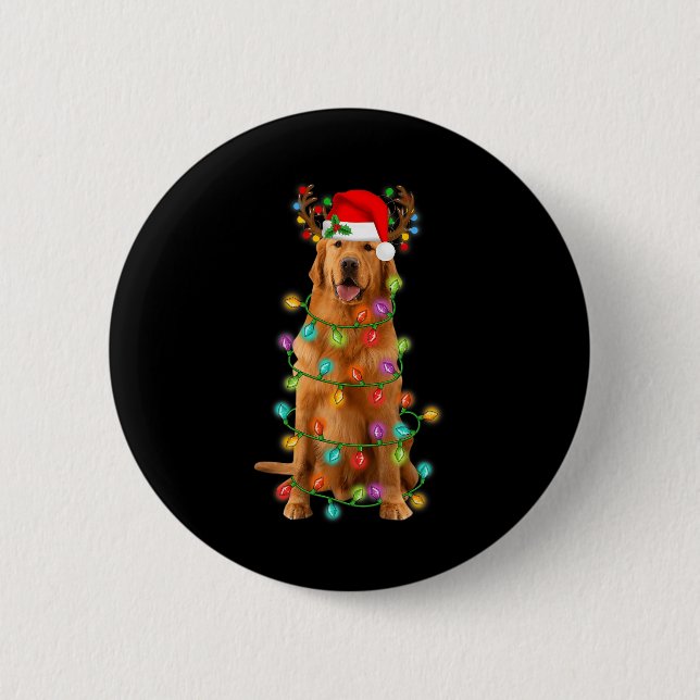 Golden Retriever Christmas Tree Lights Pajama Dog  2 Inch Round Button (Front)