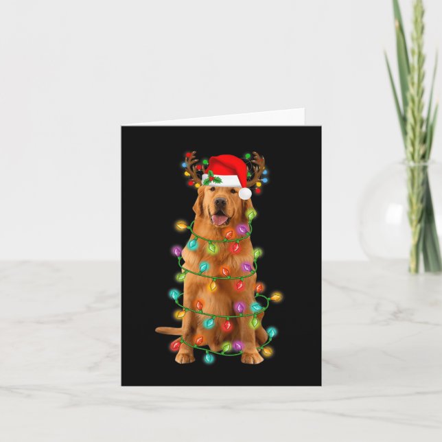 Golden Retriever Christmas Tree Lights Pajama Dog  Card (Front)