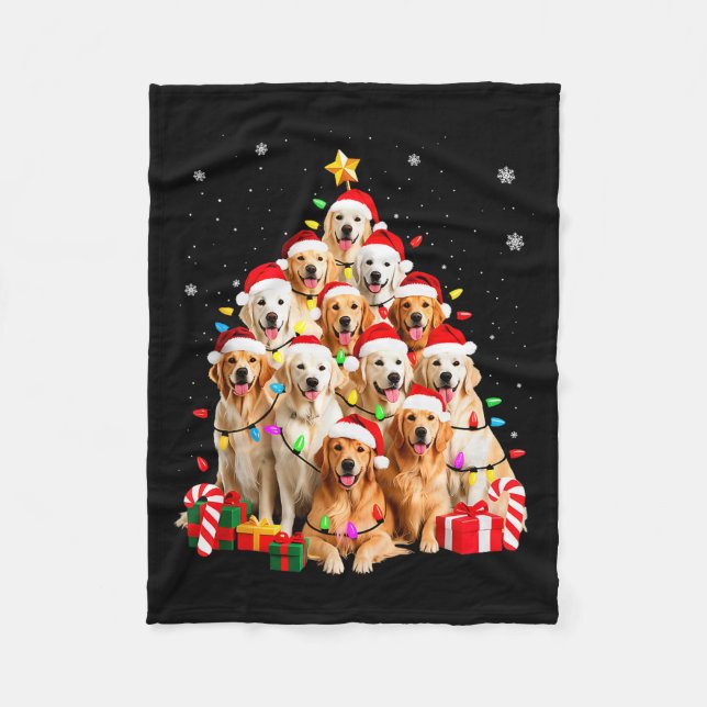 Golden Retriever Christmas Tree Ornament Decor Xma Fleece Blanket (Front)