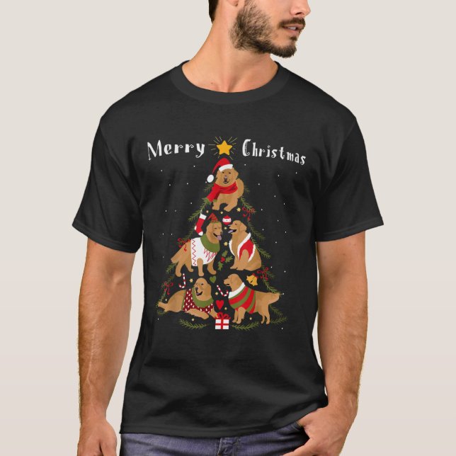Golden Retriever Christmas Tree Xmas Dog Lover  T-Shirt (Front)