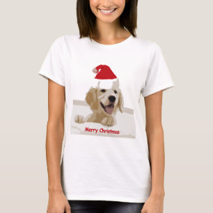 Golden Retriever Christmas with Santa Hat T-Shirt