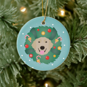 Golden Retriever Christmas Wreath Ceramic Ornament