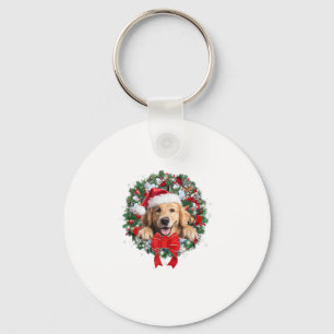 Golden Retriever Christmas Wreath Decoration Xmas  Keychain