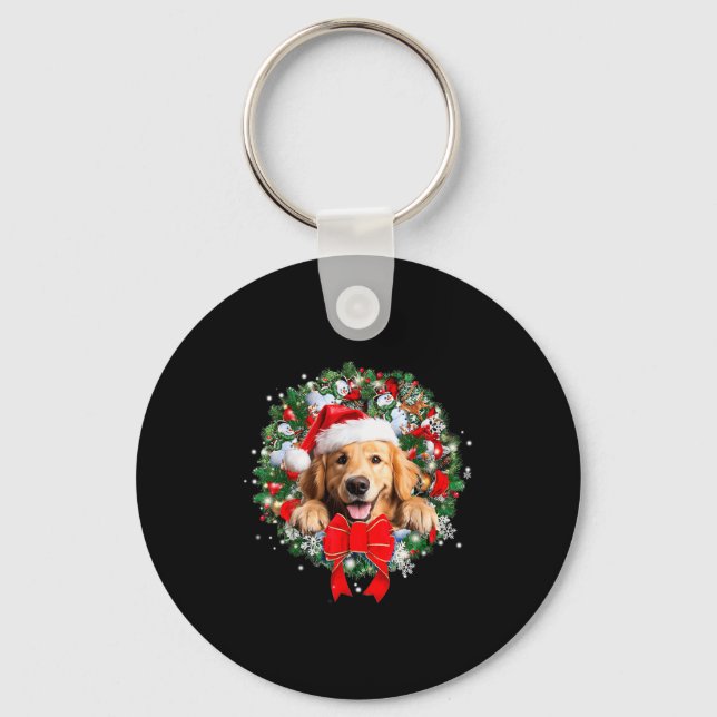 Golden Retriever Christmas Wreath Decoration Xmas  Keychain (Front)