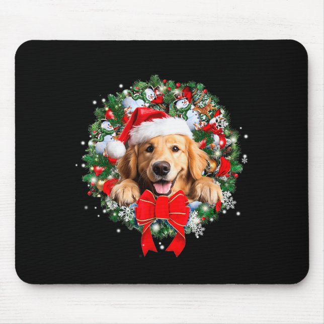 Golden Retriever Christmas Wreath Decoration Xmas  Mouse Pad (Front)