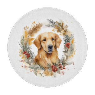 Golden Retriever Christmas Wreath Festive Pup Cutting Board