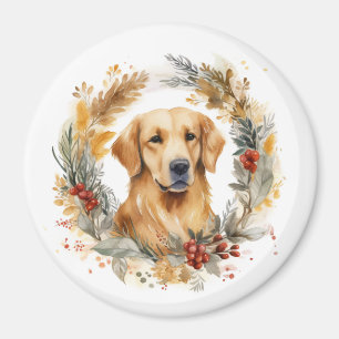 Golden Retriever Christmas Wreath Festive Pup Magnet