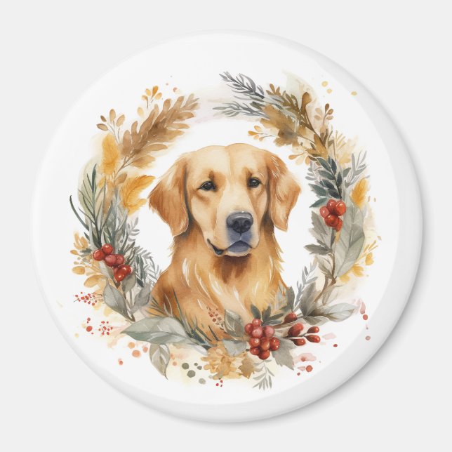 Golden Retriever Christmas Wreath Festive Pup Magnet (Front)