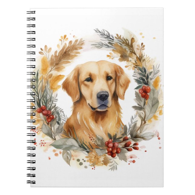 Golden Retriever Christmas Wreath Festive Pup Notebook (Front)