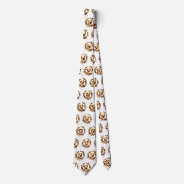 Golden Retriever Christmas Wreath Festive Pup Tie (Front)