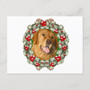 Golden Retriever Christmas wreath Holiday Postcard