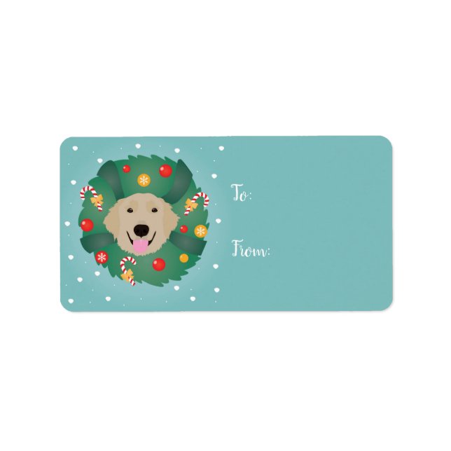 Golden Retriever Christmas Wreath Label (Front)