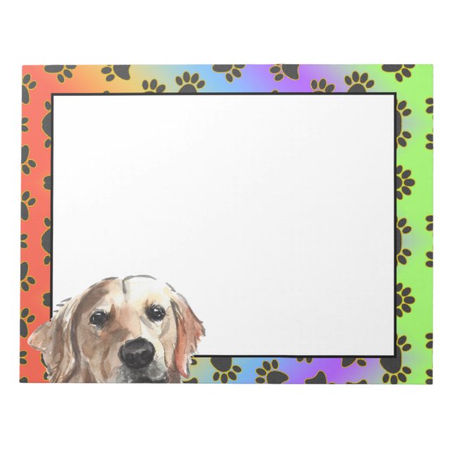 Golden Retriever colourful dog paw pattern  Notepad (Front)