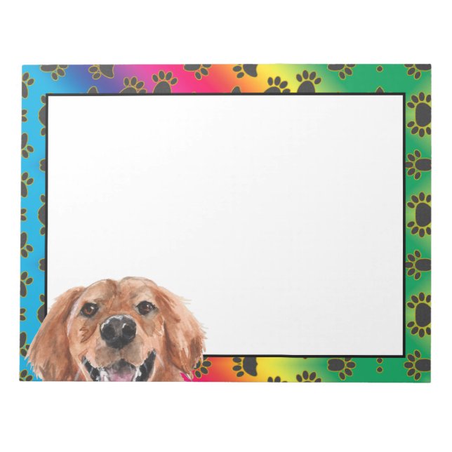 Golden Retriever colourful dog paw pattern  Notepad (Front)