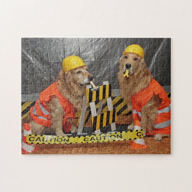 Golden Retriever Construction Workers Jigsaw Puzzle (Horizontal)