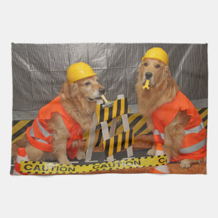 Golden Retriever Construction Workers Kitchen Towel