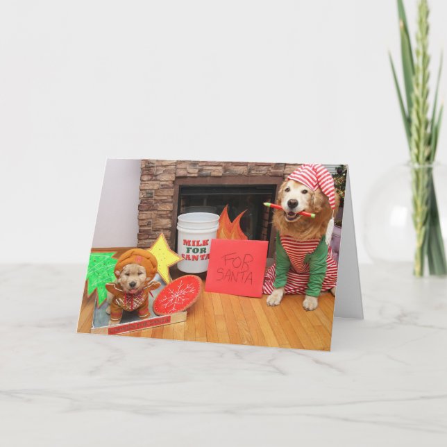 Golden Retriever Cookies and Milk for Santa Holiday Card (Front)