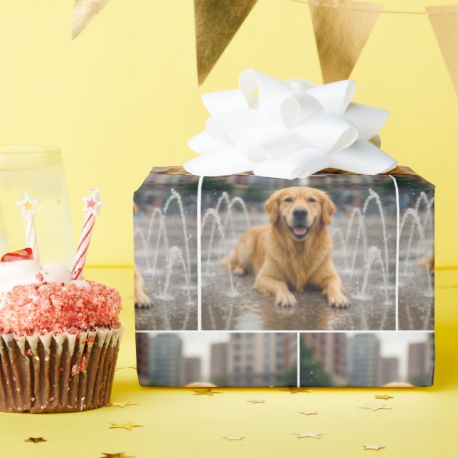 Golden Retriever Cooling Off In a Splash Pad Wrapping Paper (Birthday Party)