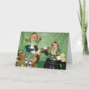 Golden Retriever Counting Pot of Gold Card