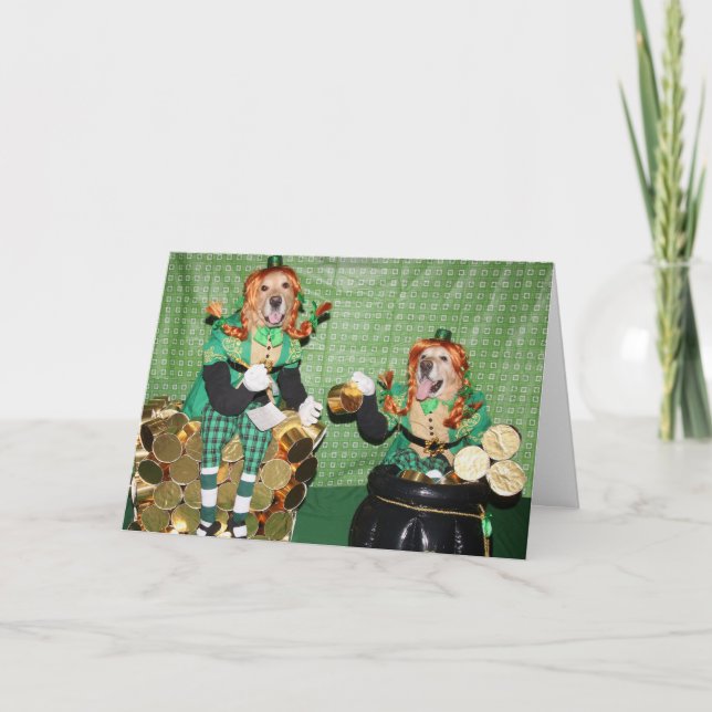 Golden Retriever Counting Pot of Gold Card (Front)
