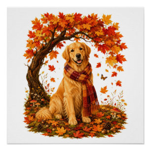Golden Retriever Cozy Autumn Thanksgiving Poster