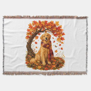 Golden Retriever Cozy Autumn Thanksgiving Throw Blanket