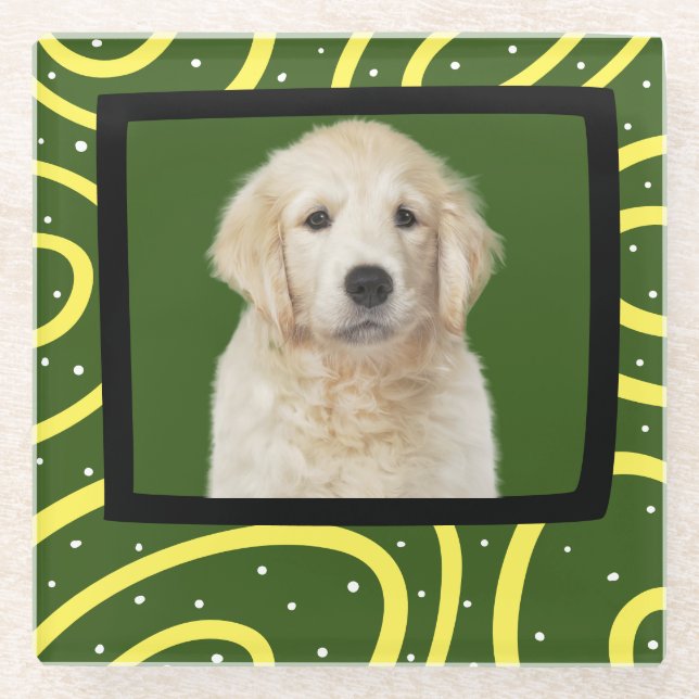 Golden Retriever customized photo frame Glass Coaster (Front)