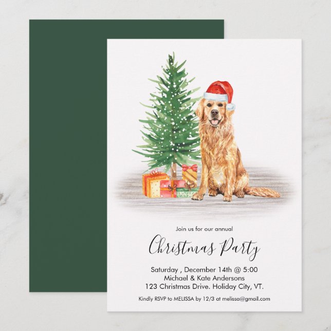 Golden Retriever Cute Dog Lover Christmas Party Invitation (Front/Back)