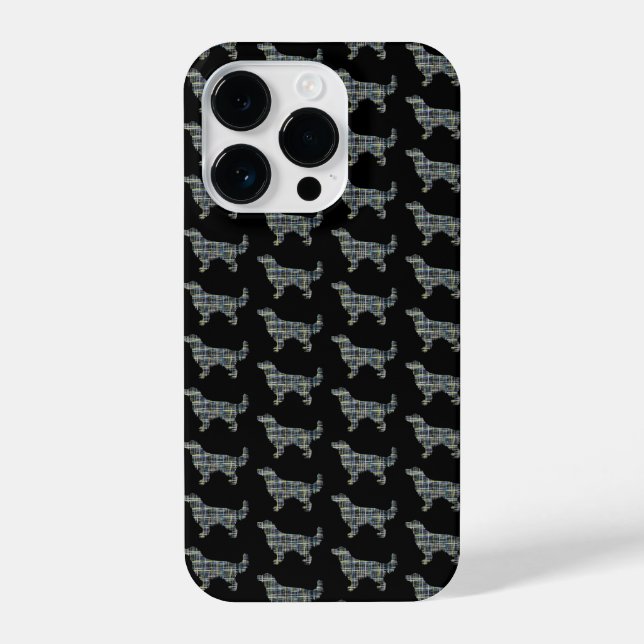 Golden Retriever Cute Dog Silhouette Grid Black iPhone Case (Back)