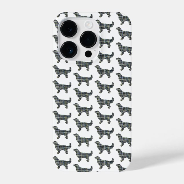 Golden Retriever Cute Dog Silhouette Grid White iPhone Case (Back)