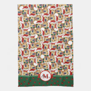 Golden Retriever Cute Monogram Christmas Dog Kitchen Towel